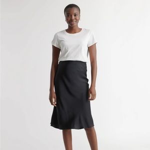 Quince Washable Silk Midi Skirt in Black